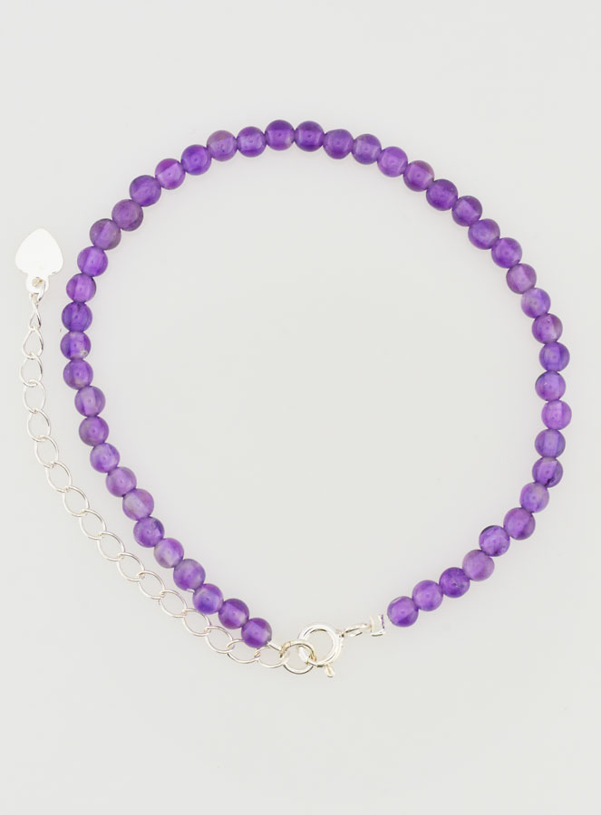 Bracelet Ajustable en Argent & Améthyste 3mm (pic 1)
