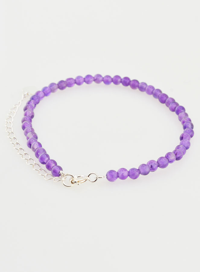 Bracelet Ajustable en Argent & Améthyste 3mm (pic 3)
