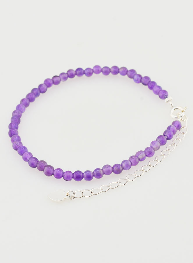 Bracelet Ajustable en Argent & Améthyste 3mm (pic 4)