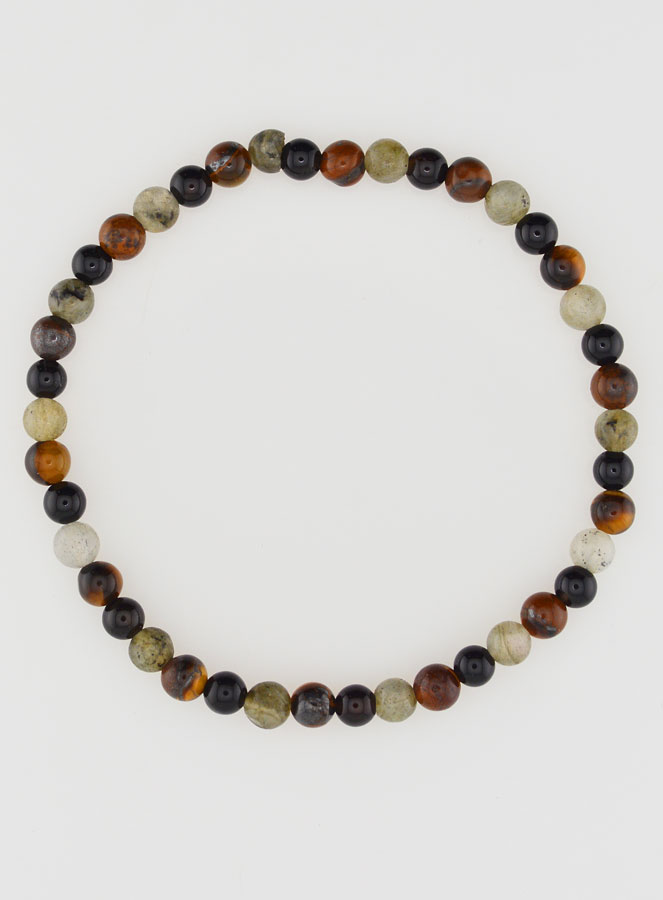 Bracelet en Pierre Naturelle d'Onyx, Oeil de Tigre et Labradorite - 4 mm (pic 1)