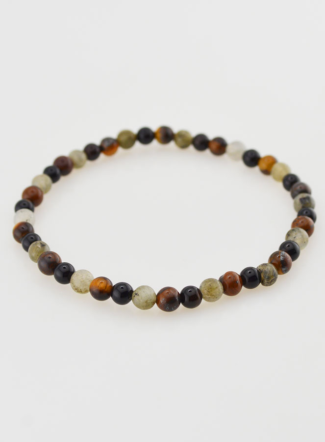 Bracelet en Pierre Naturelle d'Onyx, Oeil de Tigre et Labradorite - 4 mm (pic 2)