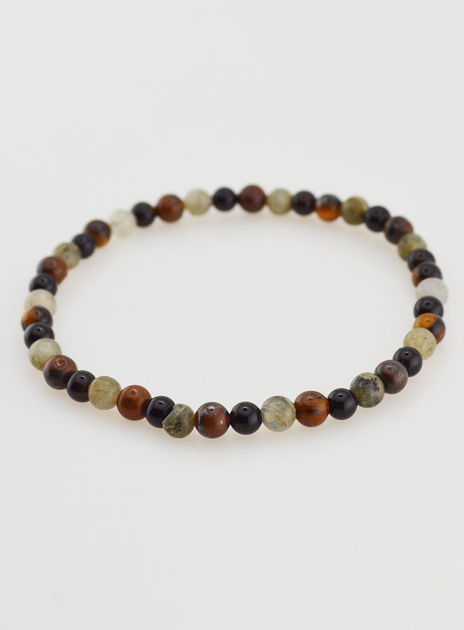 Bracelet en Pierre Naturelle d'Onyx, Oeil de Tigre et Labradorite - 4 mm (pic 3)