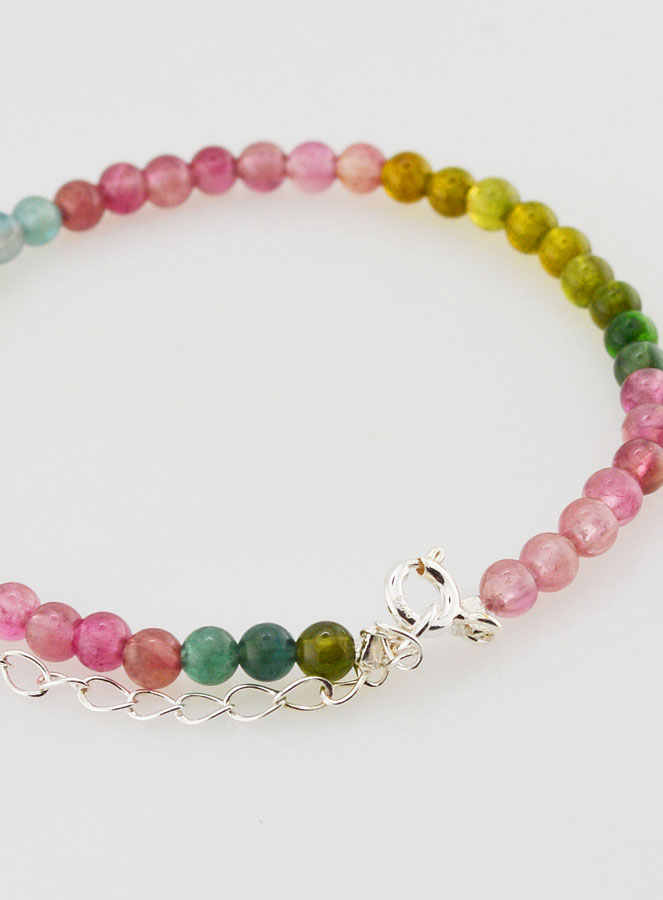 Bracelet Ajustable en Argent & Tourmaline 3mm (pic 4)