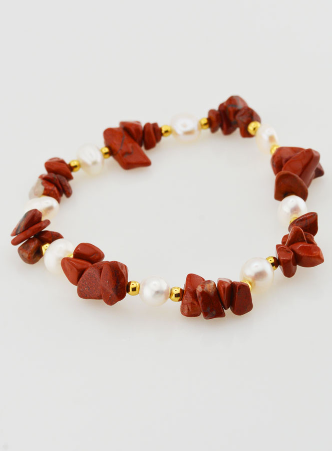 Bracelet en Pierre Naturelle Chips - Jaspe Rouge A (pic 2)