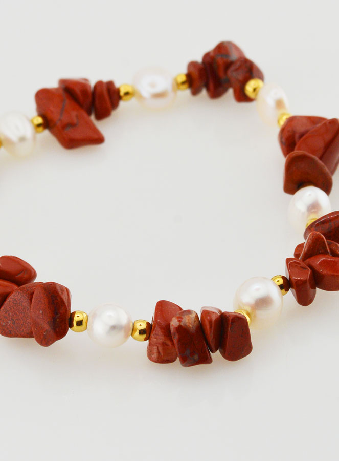 Bracelet en Pierre Naturelle Chips - Jaspe Rouge A (pic 4)