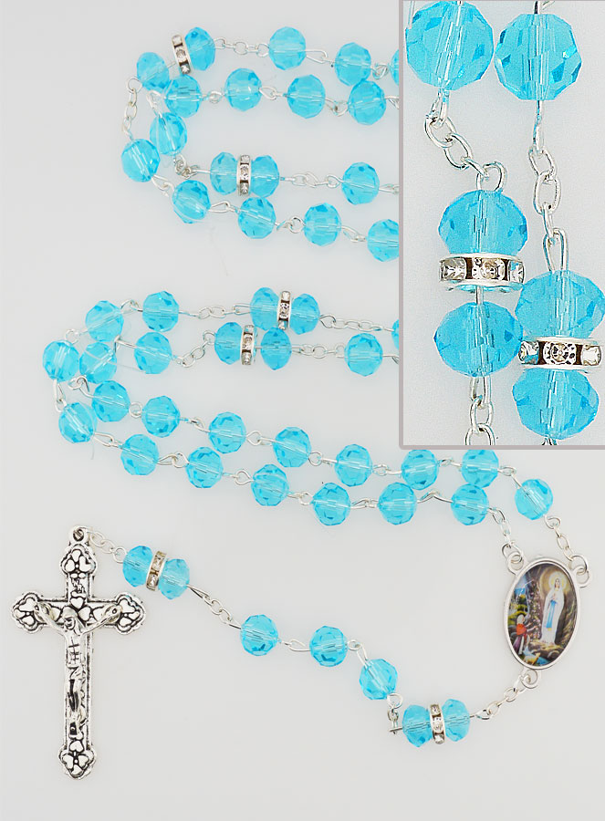 Chapelet de Lourdes en Cristal Bleu Ciel et Diamants Strass (pic 1)