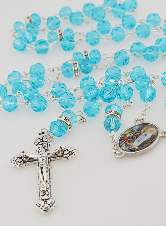 Chapelet de Lourdes en Cristal Bleu Ciel et Diamants Strass (pic 2)
