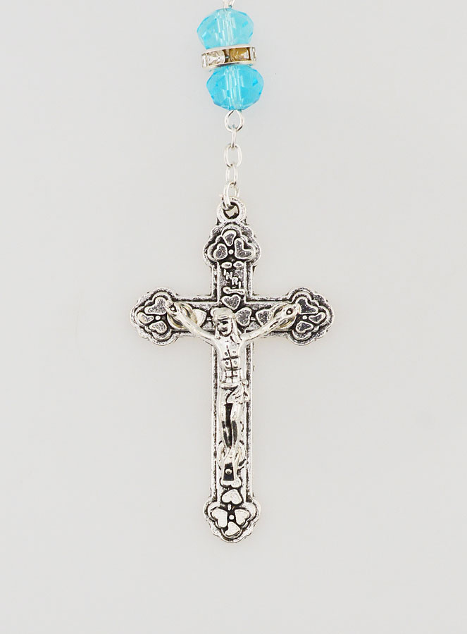 Chapelet de Lourdes en Cristal Bleu Ciel et Diamants Strass (pic 3)