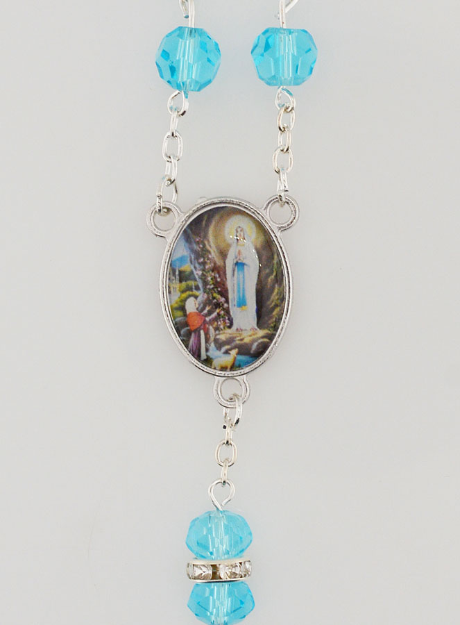 Chapelet de Lourdes en Cristal Bleu Ciel et Diamants Strass (pic 4)