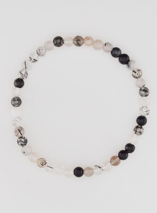 Bracelet en Pierre Naturelle Tourmaline & Cristal de Roche - 4mm (pic 1)