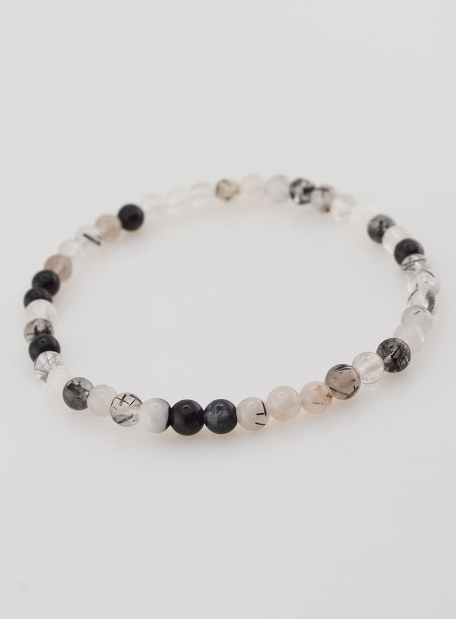 Bracelet en Pierre Naturelle Tourmaline & Cristal de Roche - 4mm (pic 2)