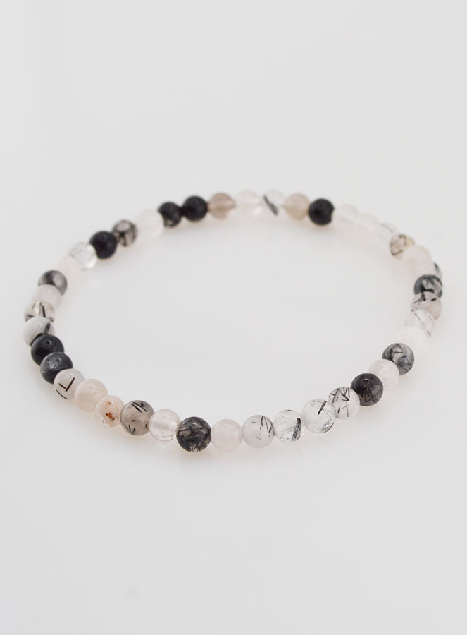 Bracelet en Pierre Naturelle Tourmaline & Cristal de Roche - 4mm (pic 3)