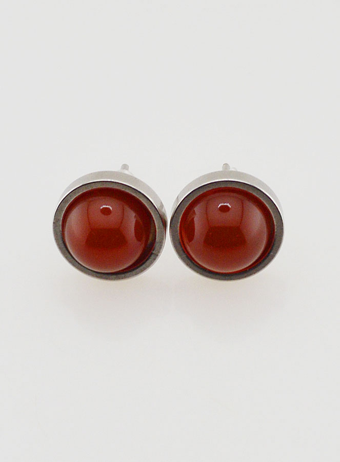 Boucles d'Oreilles Puces - Agate Rouge 10mm (pic 1)