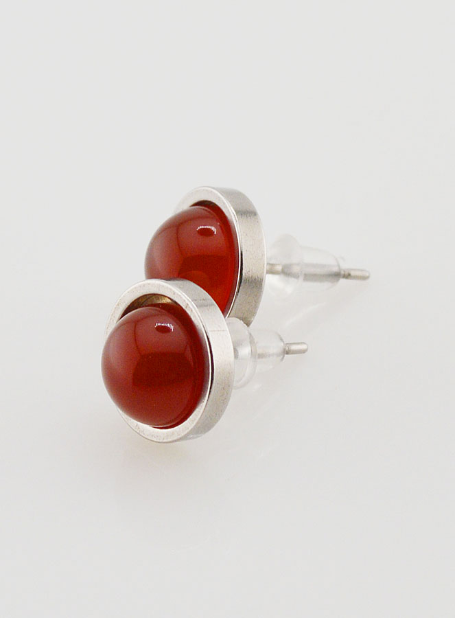 Boucles d'Oreilles Puces - Agate Rouge 10mm (pic 3)