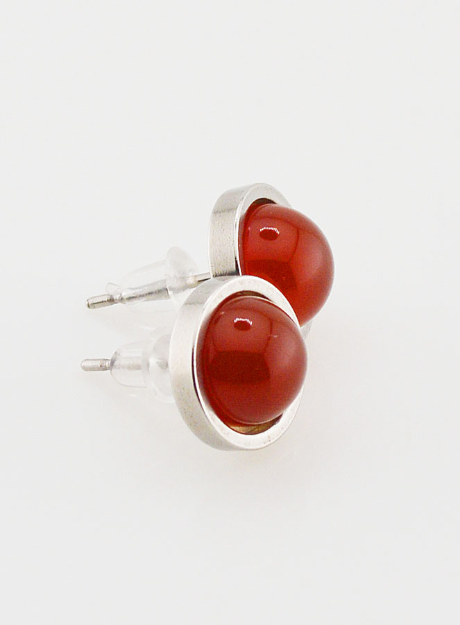 Boucles d'Oreilles Puces - Agate Rouge 10mm (pic 4)