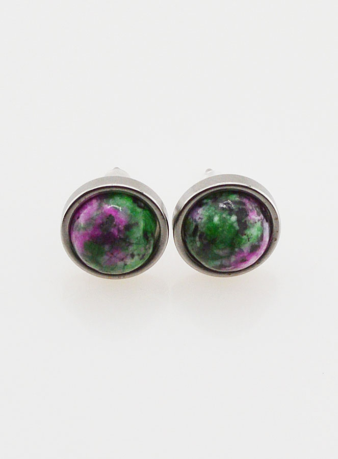 Boucles d'Oreilles Puces - Rubis Zoïsite 10mm (pic 1)