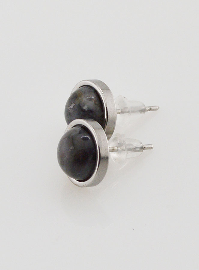 Boucles d'Oreilles Puces - Larvikite 10mm (pic 2)