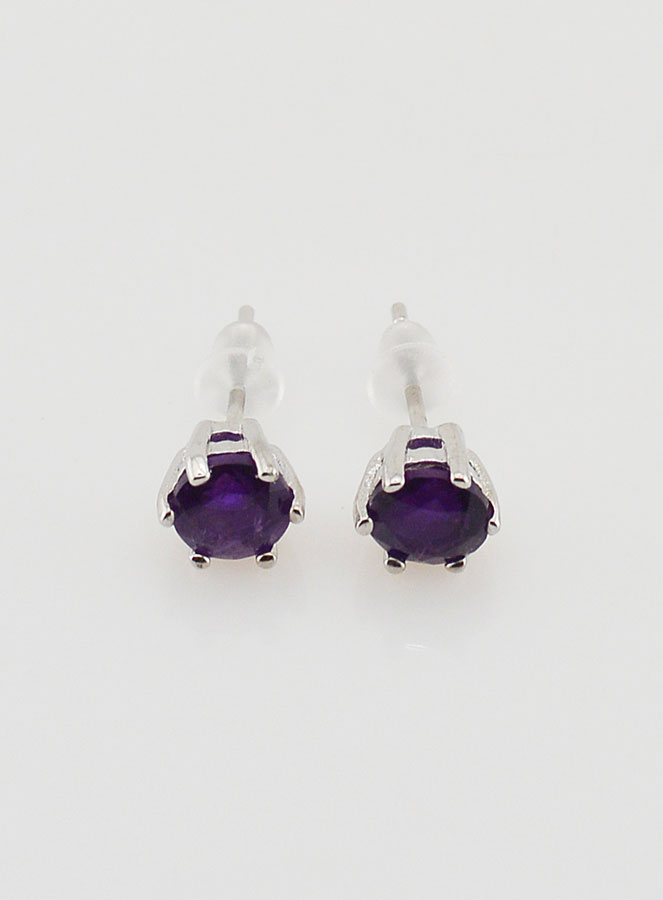 Boucles d'Oreilles Solitaire - Améthyste AA (pic 1)