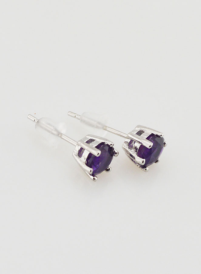 Boucles d'Oreilles Solitaire - Améthyste AA (pic 2)