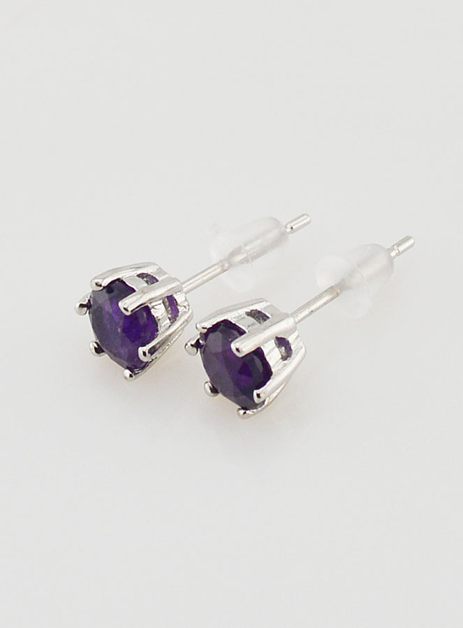 Boucles d'Oreilles Solitaire - Améthyste AA (pic 3)