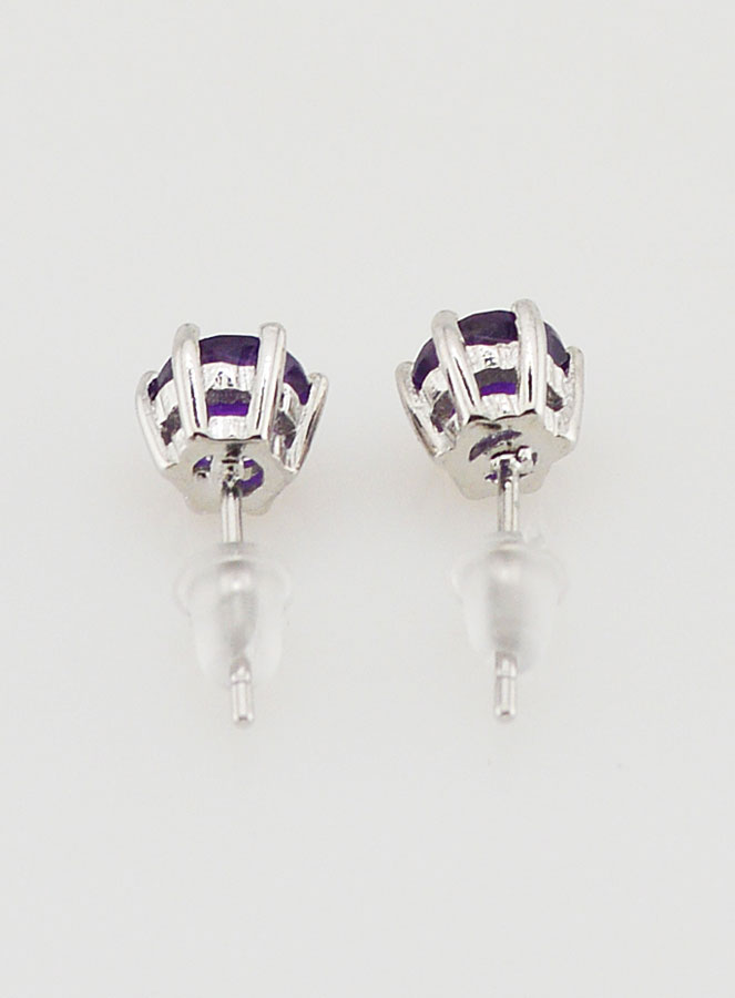 Boucles d'Oreilles Solitaire - Améthyste AA (pic 4)