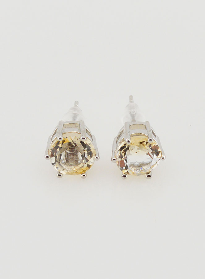 Boucles d'Oreilles Solitaire - Citrine Naturelle AA 8mm (pic 1)