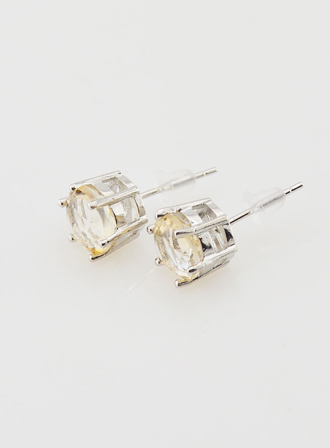 Boucles d'Oreilles Solitaire - Citrine Naturelle AA 8mm (pic 2)