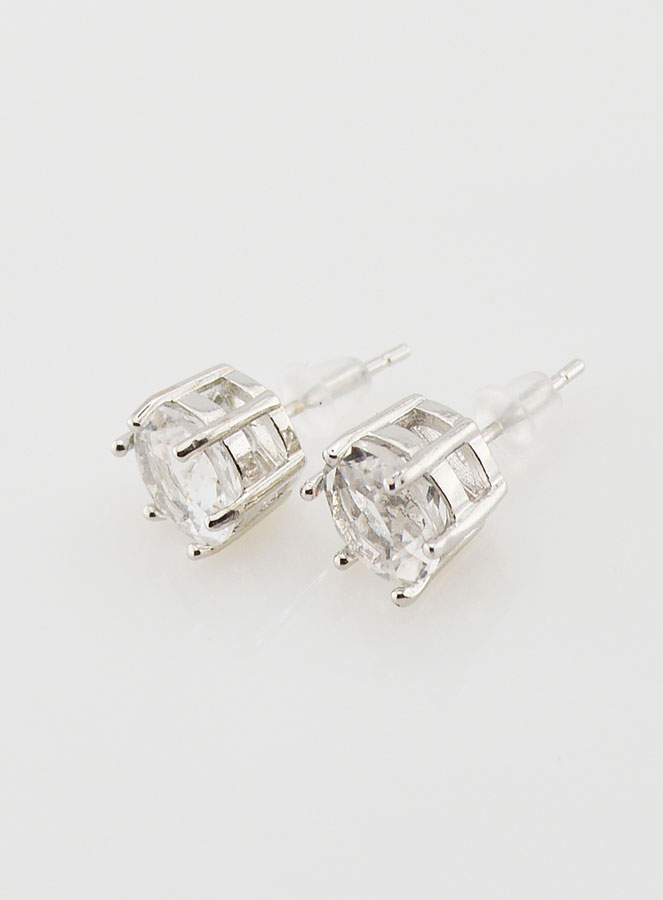 Boucles d'Oreilles Solitaire - Cristal de Roche AA (pic 2)