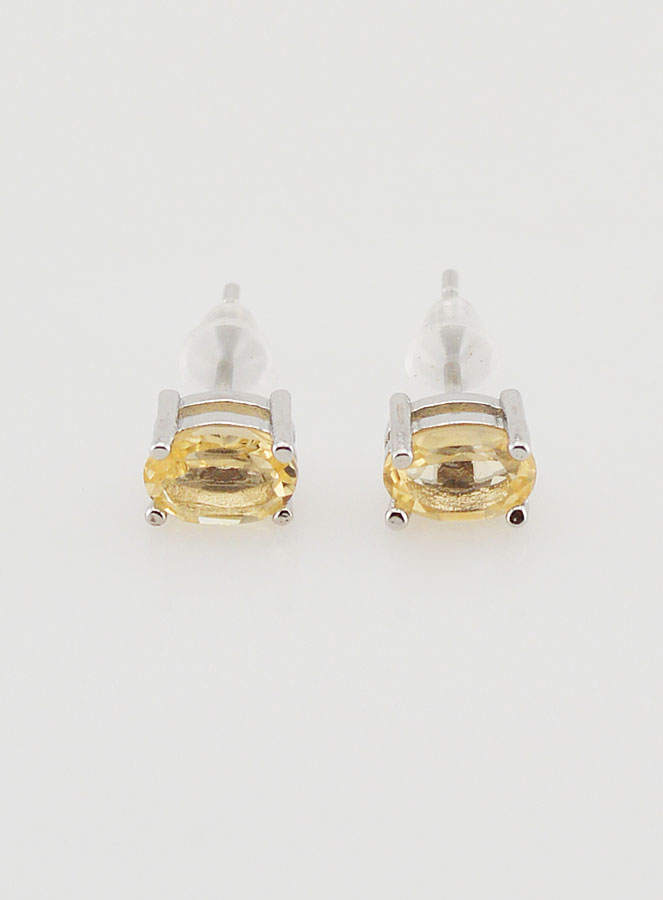 Boucles d'Oreilles Solitaire - Citrine Naturelle AA 6mm (pic 1)