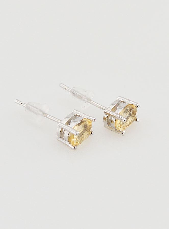 Boucles d'Oreilles Solitaire - Citrine Naturelle AA 6mm (pic 2)