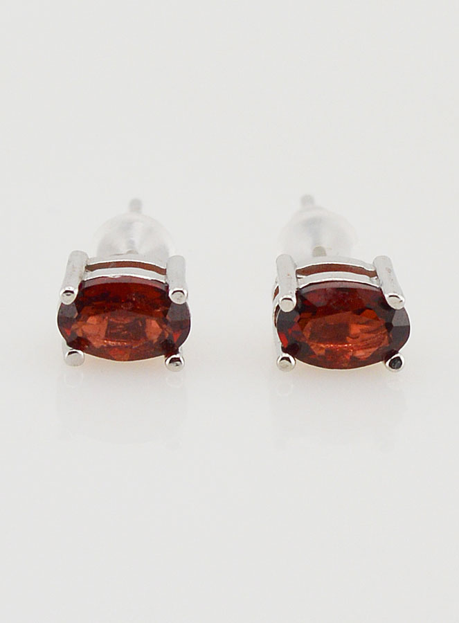 Boucles d'Oreilles Solitaire - Grenat Rouge AA (pic 1)