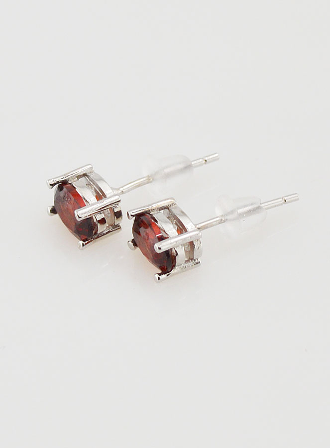 Boucles d'Oreilles Solitaire - Grenat Rouge AA (pic 2)