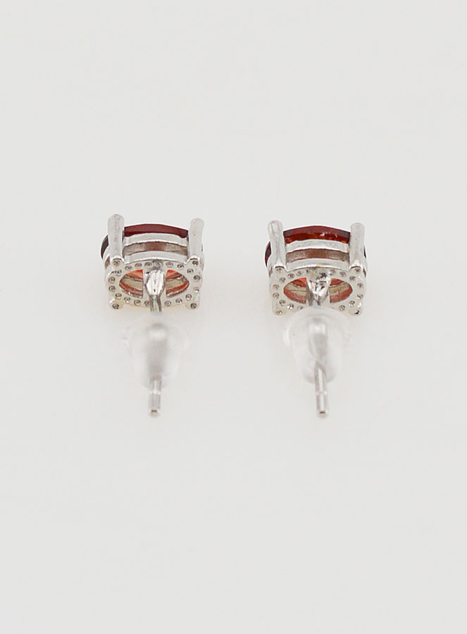 Boucles d'Oreilles Solitaire - Grenat Rouge AA (pic 4)