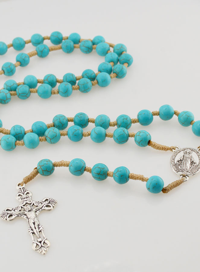 Chapelet Perles Médaille Miraculeuse - Turquoise (pic 2)