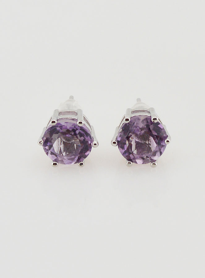 Boucles d'Oreilles Solitaire - Améthyste Hexagonal AA (pic 1)