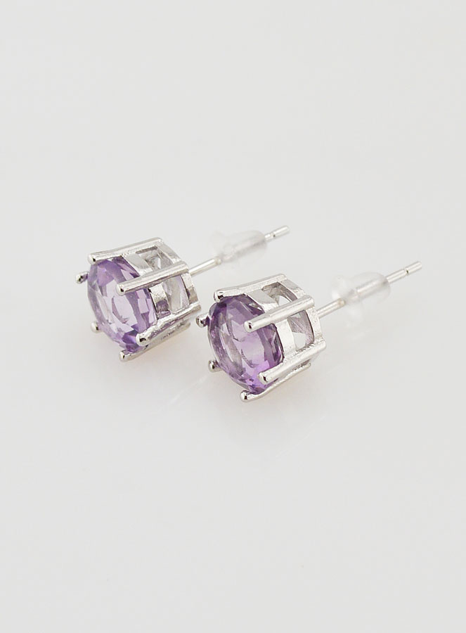 Boucles d'Oreilles Solitaire - Améthyste Hexagonal AA (pic 2)