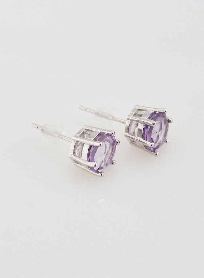 Boucles d'Oreilles Solitaire - Améthyste Hexagonal AA (pic 3)