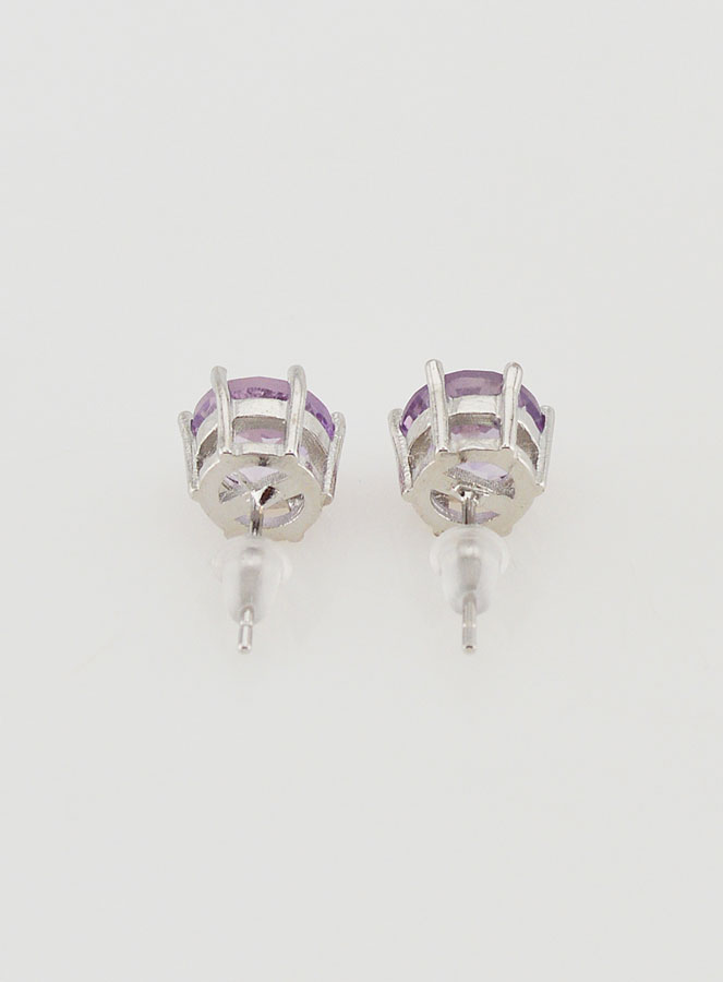 Boucles d'Oreilles Solitaire - Améthyste Hexagonal AA (pic 4)