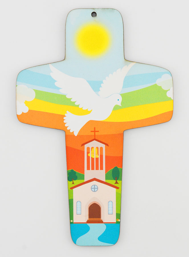 Croix Enfant en Bois - Colombe & Eglise (pic 1)
