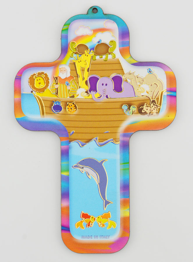 Croix De L'Arche De Noé - Croix Chrétienne Peinte à La Main - 12 Cm - Cadeau De Baptême, Communion