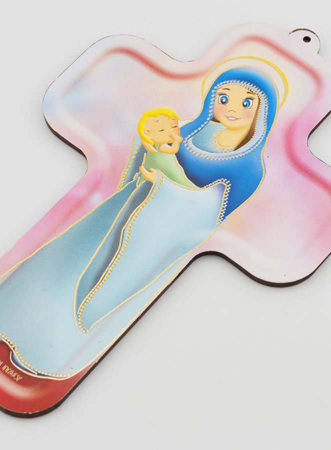 Croix Enfant en Bois - Vierge à l'Enfant (pic 3)