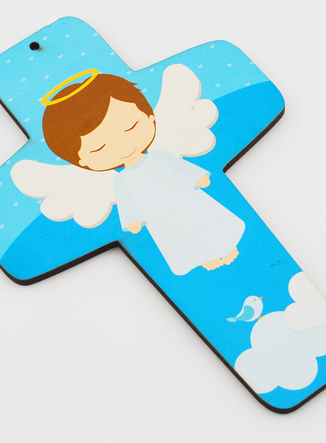 Croix Enfant en Bois - Ange Garçon (pic 2)