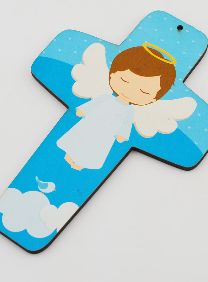 Croix Enfant en Bois - Ange Garçon (pic 3)