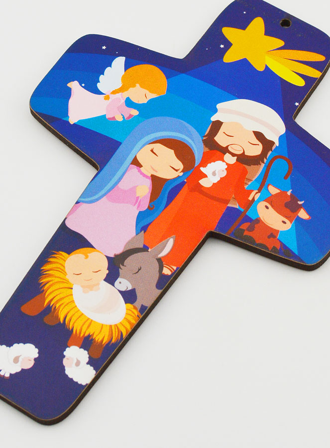 Croix Enfant en Bois - Nativité (pic 3)