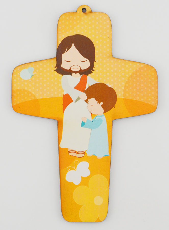 Croix Enfant Jésus Christ Bénédiction & Enfant - Orange (pic 1)