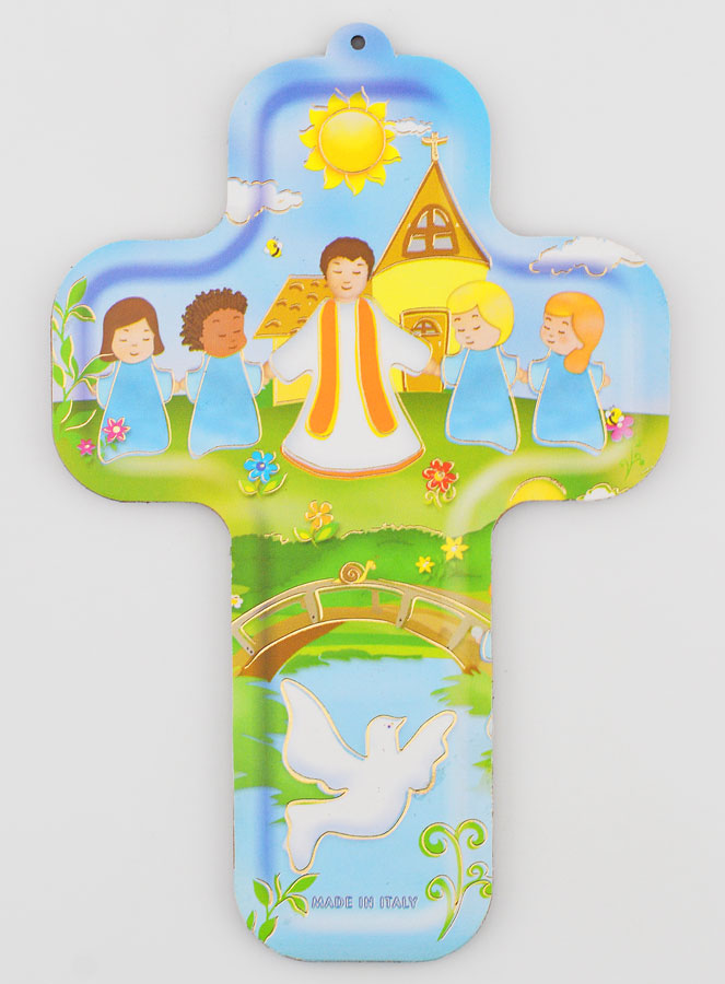 Croix Enfant en Bois - Farandole & Colombe (pic 1)