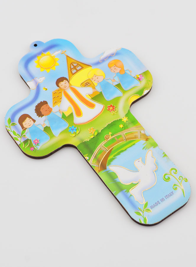 Croix Enfant en Bois - Farandole & Colombe (pic 2)