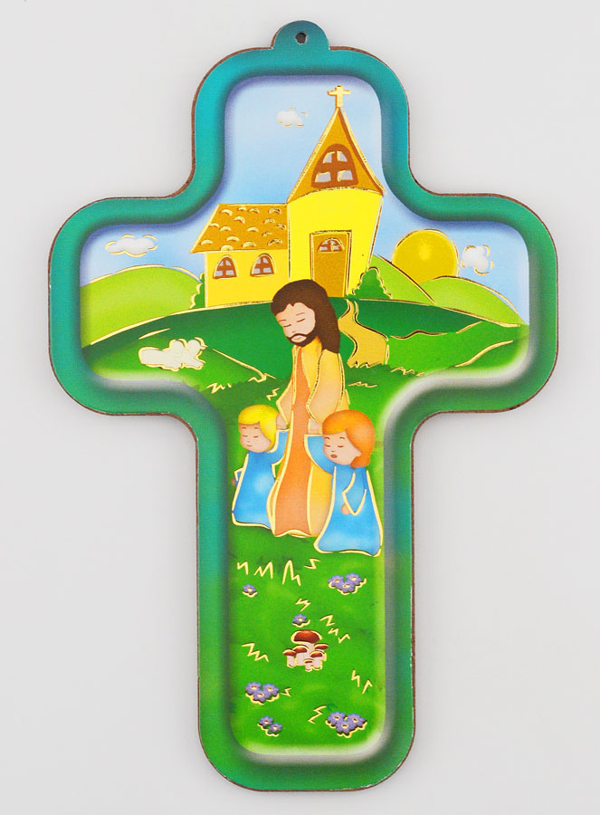 Croix Enfant en Bois - Christ & Enfants (pic 1)