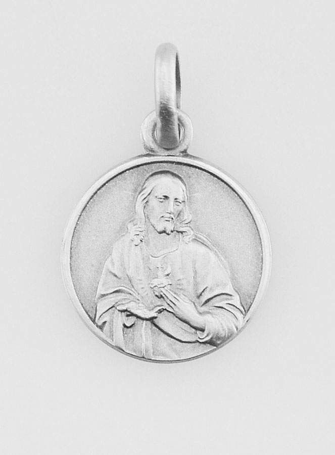 Médaille en Argent Massif Sacré Coeur de Jésus - 14mm (pic 1)