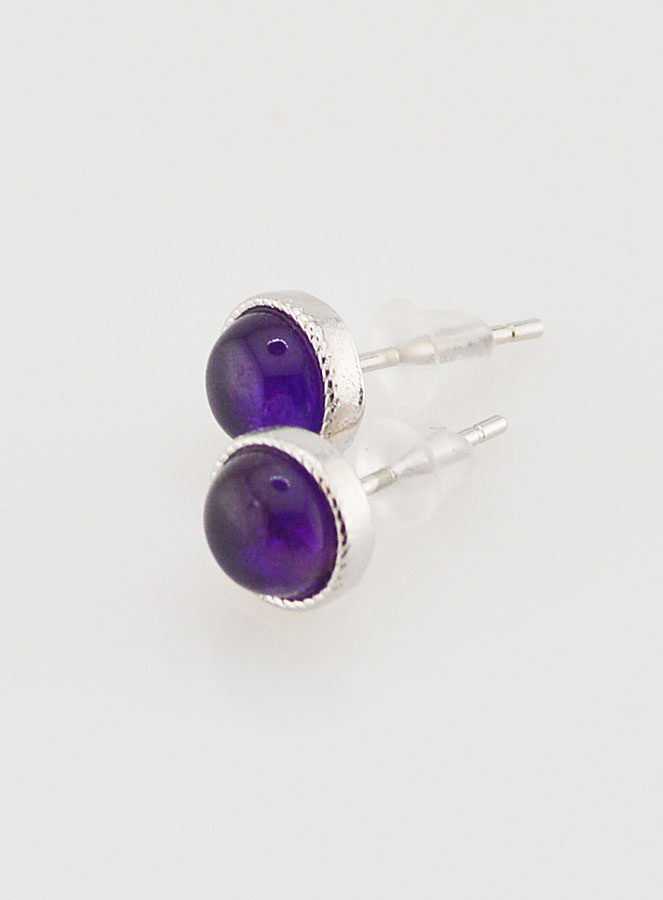 Boucles d'Oreilles Puces - Améthyste Ovale AA (pic 3)